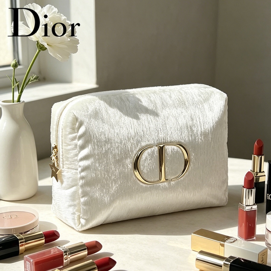 Travel Accessories Logo - Dior’s Bag White Velvet Travel Cosmetic