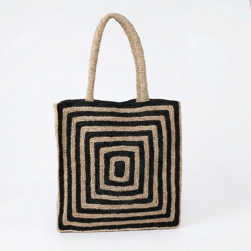 Travel Accessories Bag - Striped raffia woven straw bag luxury