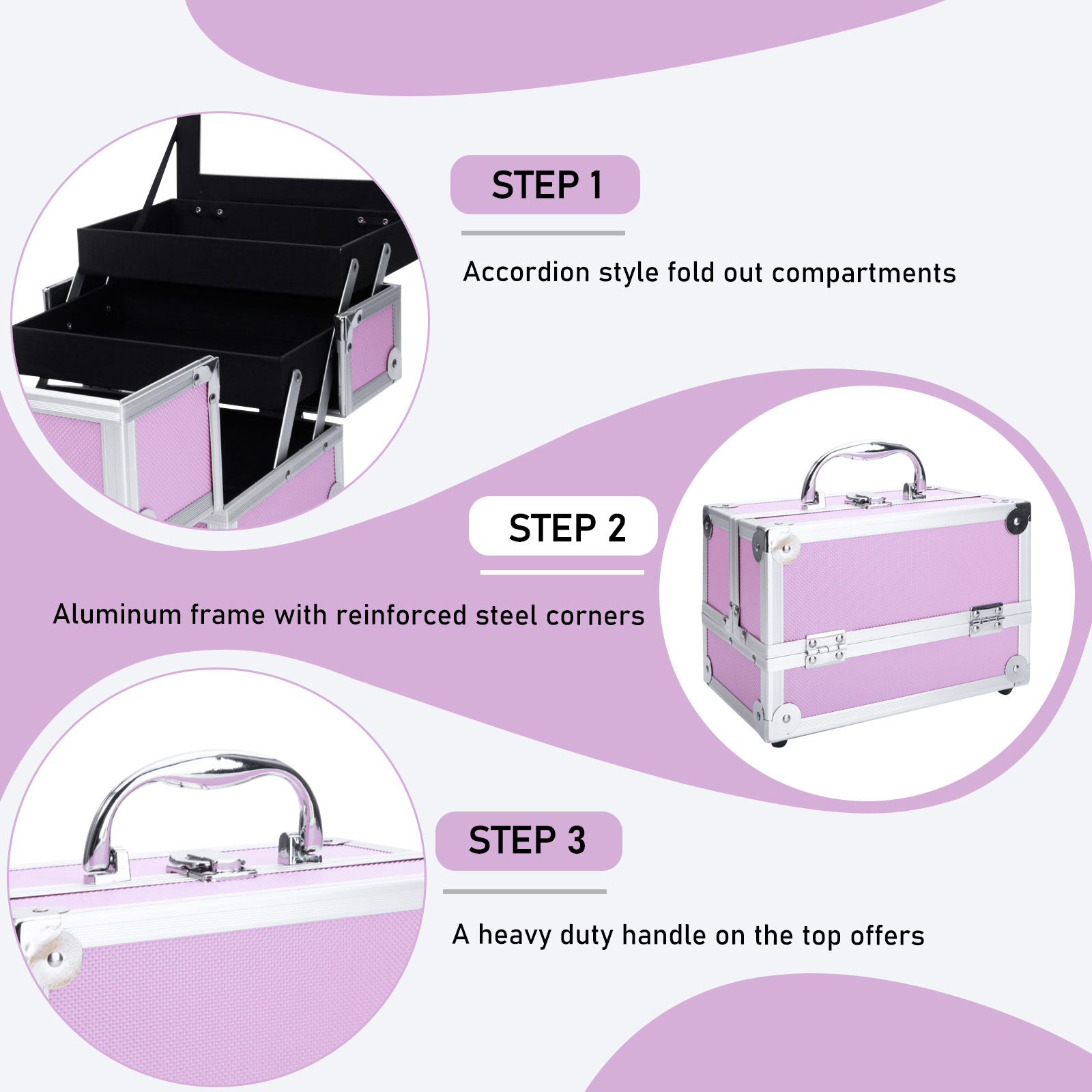 Pink Aluminum Alloy Makeup Cas - Travel Accessories Organizer Bag 评论和价格