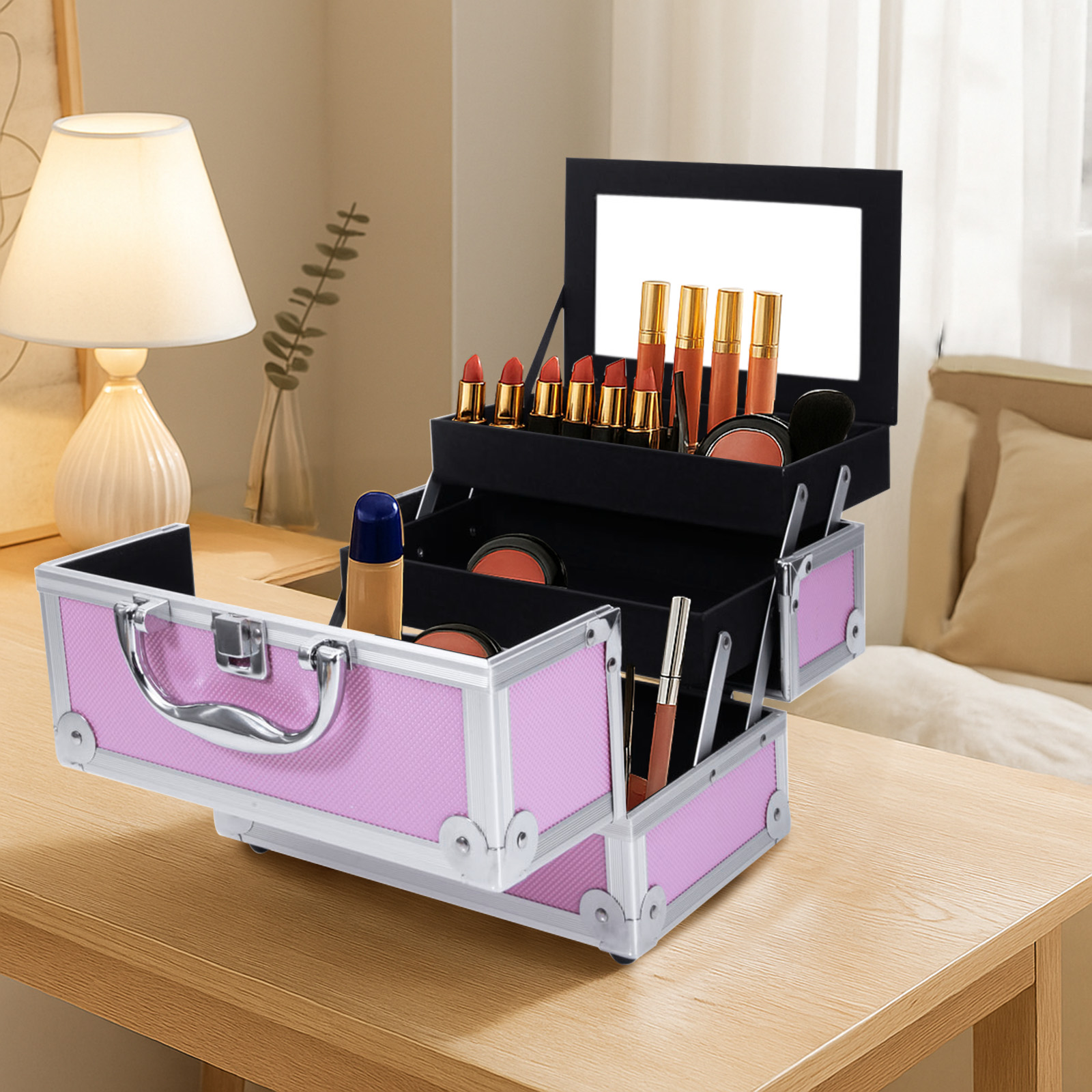 Pink Aluminum Alloy Makeup Cas - Travel Accessories Organizer Bag 评论和价格