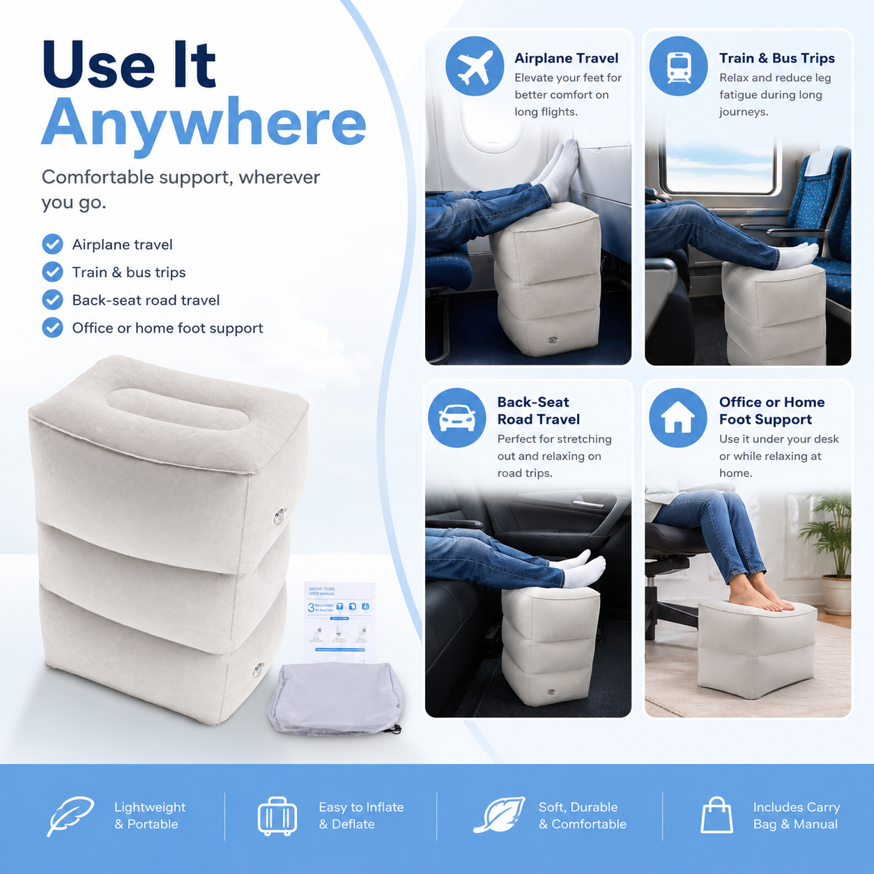 Portable Inflatable Foot Rest  - Travel Accessories In Train 评论和价格