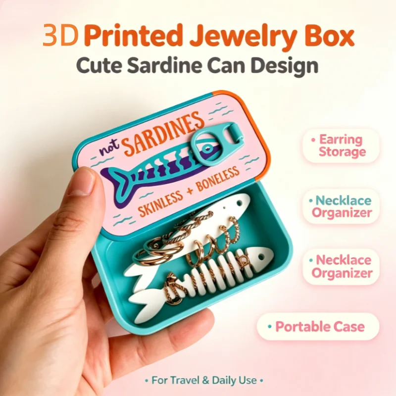 Cute Sardine Tin Shaped Mini J - Accessories Travel Jewelry Box 评论和价格